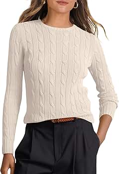 ANRABESS Womens Long Sleeve Cable Knit Sweater Jumper